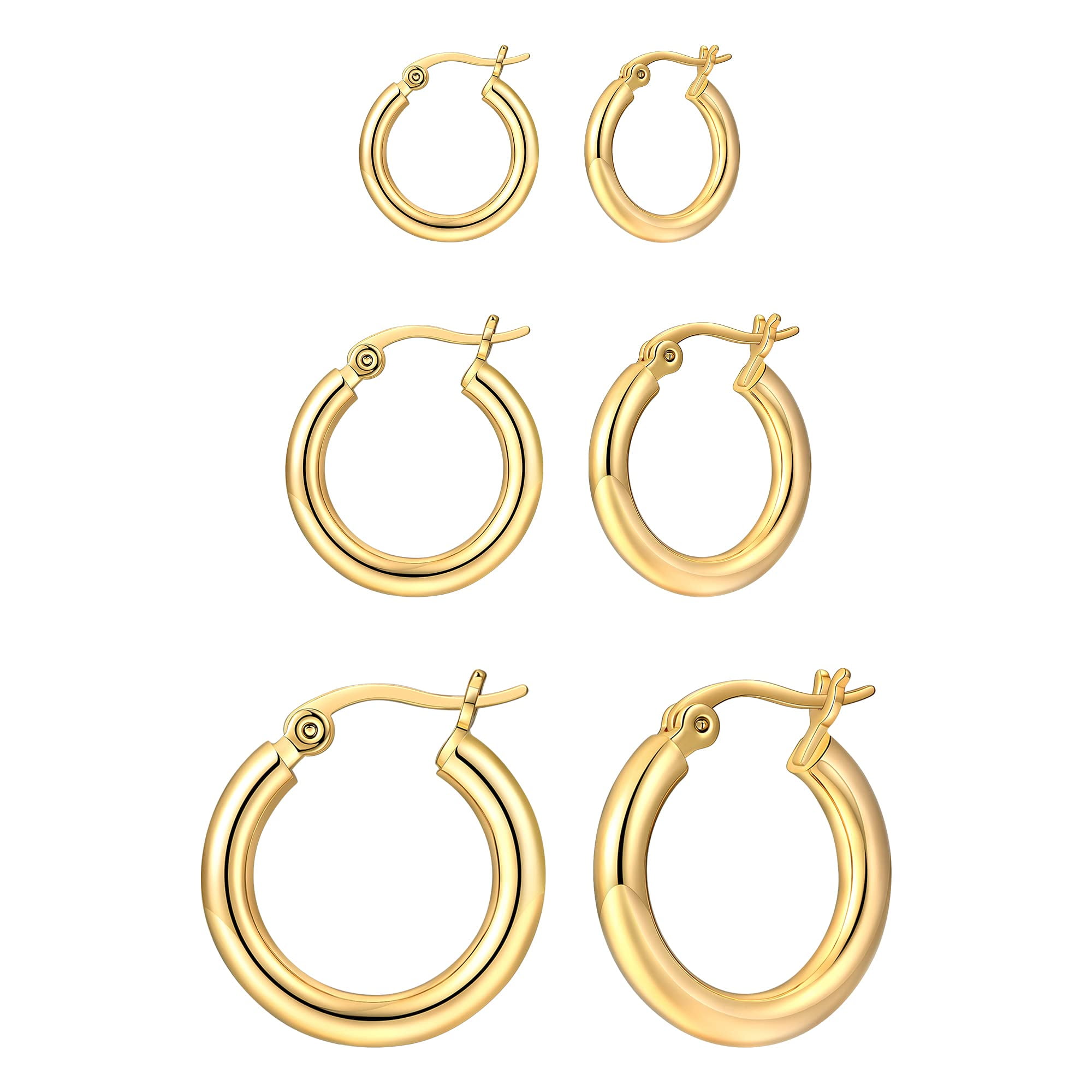 Gold Plated Hoop Earrings Set – 3 Pairs, Endless Styling Options