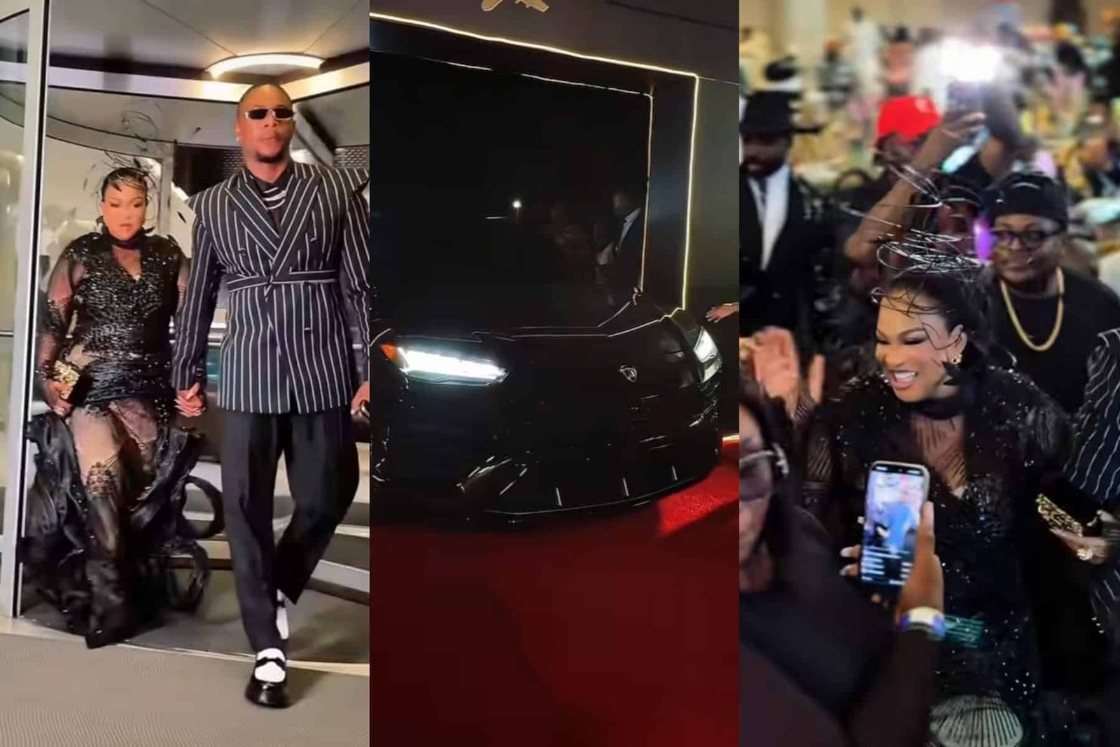 Moment Bukky Wright makes grand entrance to her movie premiere in a Lamborghini (Video)